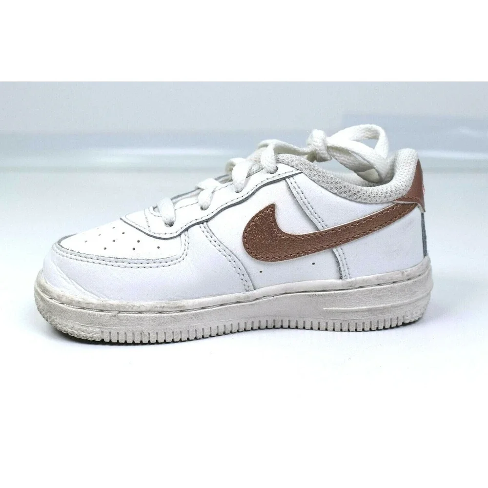 Nike Air Force 1 (TD) White and Bronze Toddler Shoes Size 8c